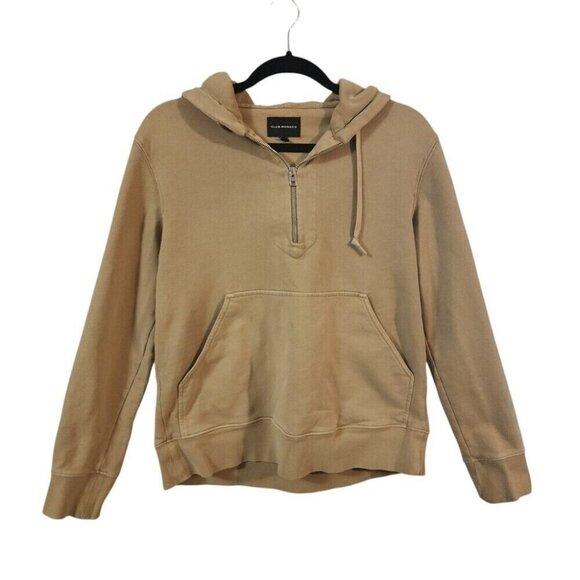 Club Monaco Men Tan Khaki Half Zip Up Hoodie Pullover Sweatshirt Casual Size S/P - Picture 2 of 7